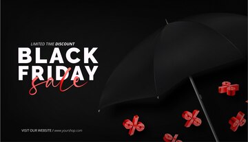Fondo de venta de negro con paraguas 3d realista | Vector Gratis
