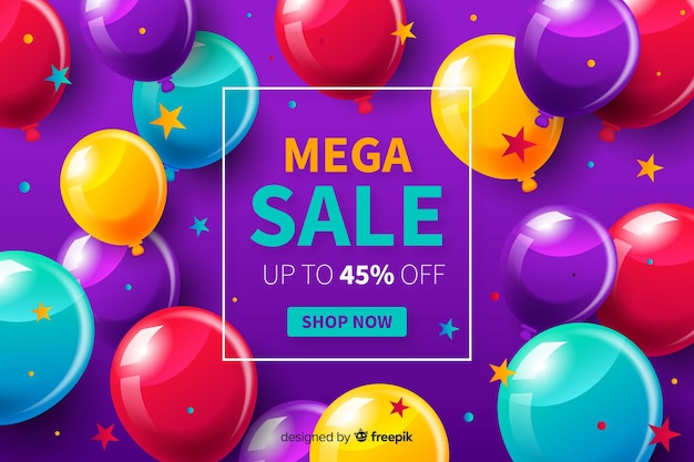 Vector gratuito fondo de ventas con globos realistas