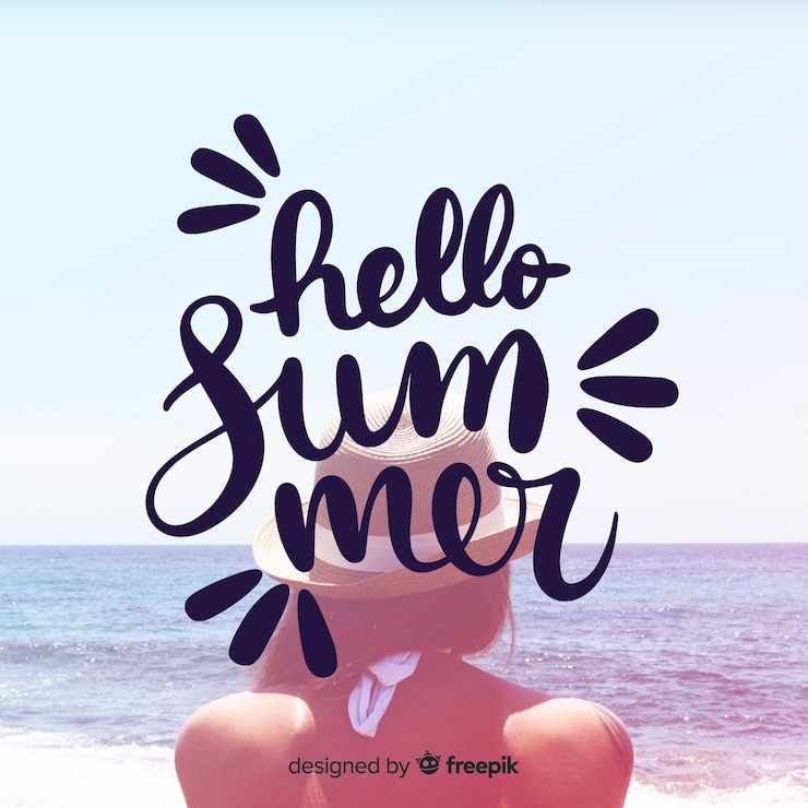Vector gratuito fondo veraniego con caligrafía e imagen