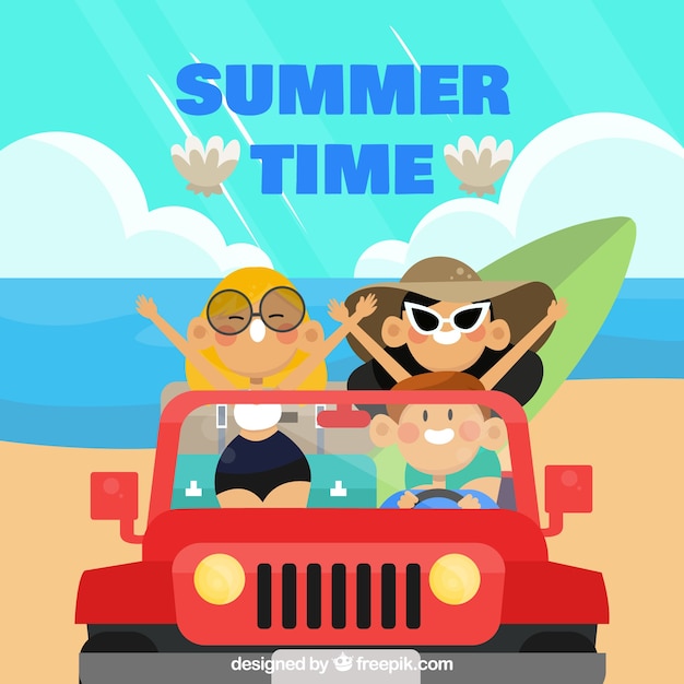 Vector gratuito fondo de verano con amigos en coche