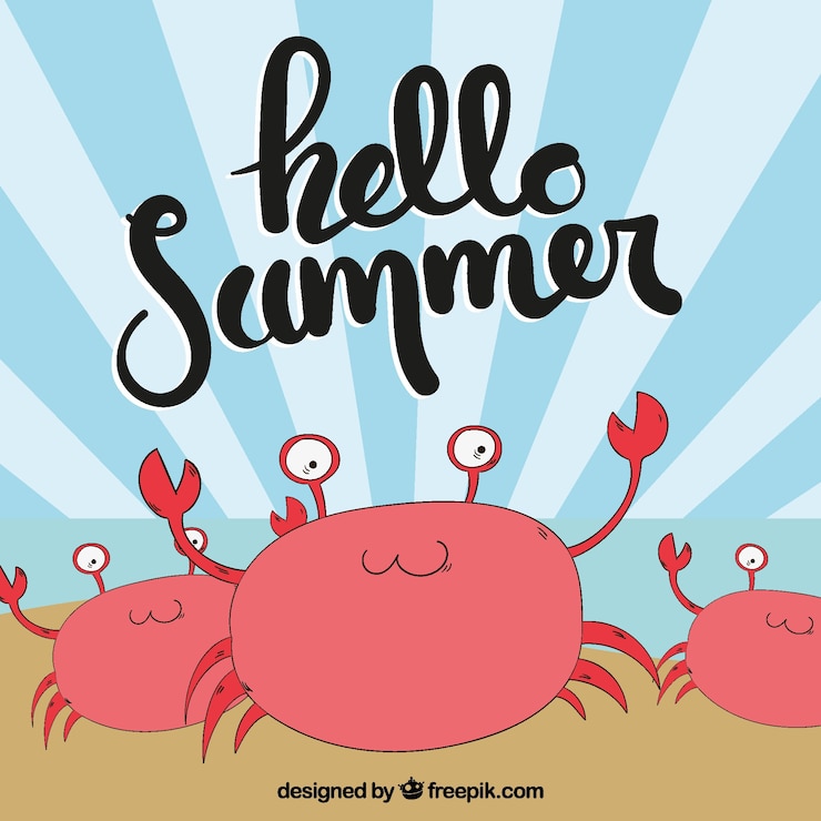 Vector gratuito fondo de verano con cangrejos dibujados a mano