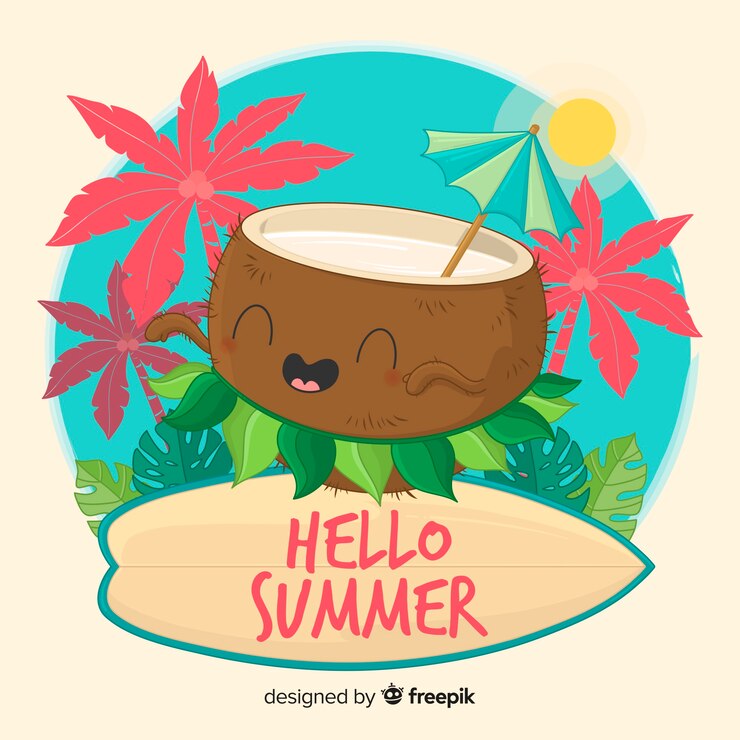 Vector gratuito fondo verano coco bailando hula dibujado a mano