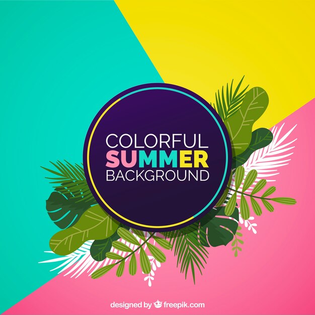 Vector gratuito fondo de verano colorido con hojas tropicales