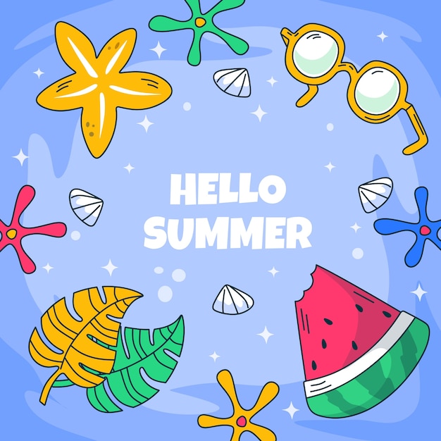 Vector gratuito fondo de verano con elementos dibujados a mano