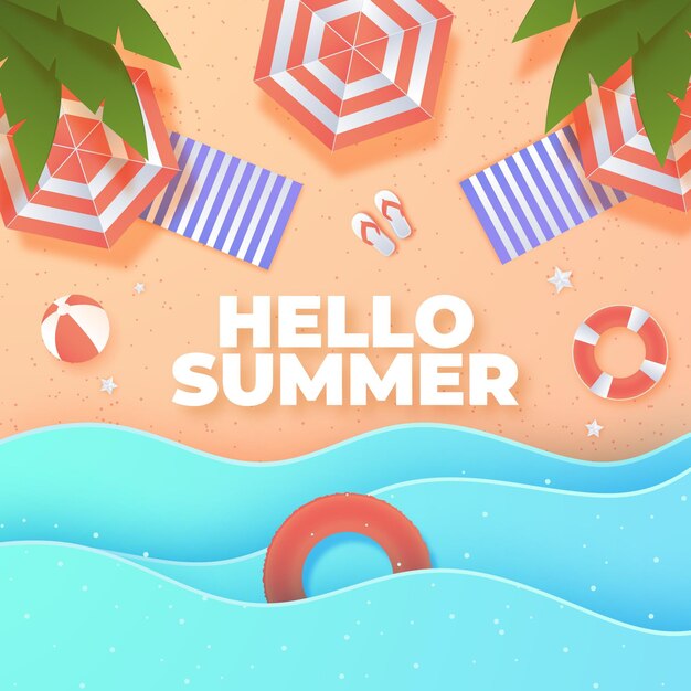 Fondo de verano de estilo de papel en la playa