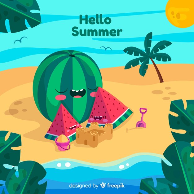 Fondo verano familia de sandía dibujada a mano