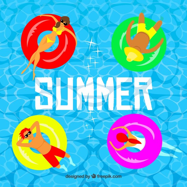 Fondo de verano con gente en la piscina