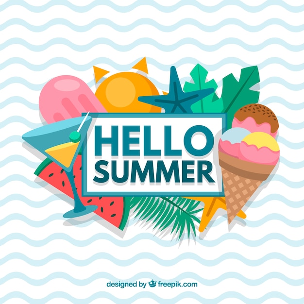 Fondo de verano con helados y frutas