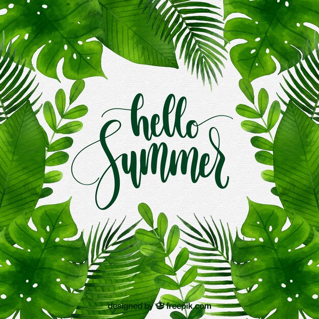 Fondo de verano con plantas diferentes en estilo acuarela