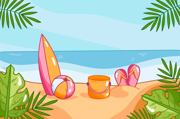 Vector gratuito fondo de verano con playa dibujado a mano