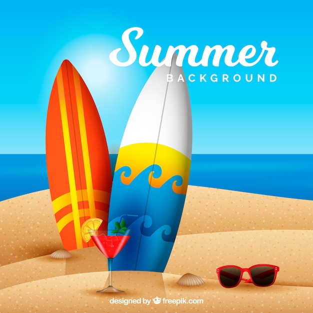 Vector gratuito fondo de verano con playa en estilo realista