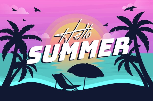 Fondo de verano con siluetas de playa y palmeras