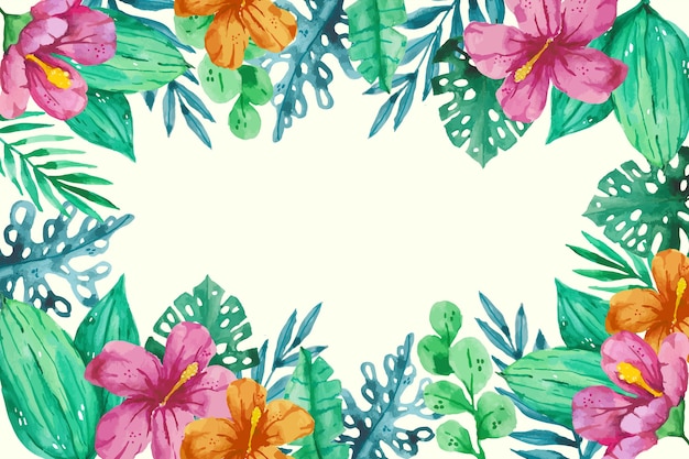 Fondo de verano tropical acuarela con hojas