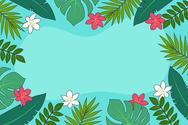 Fondo de verano tropical dibujado a mano con vegetación