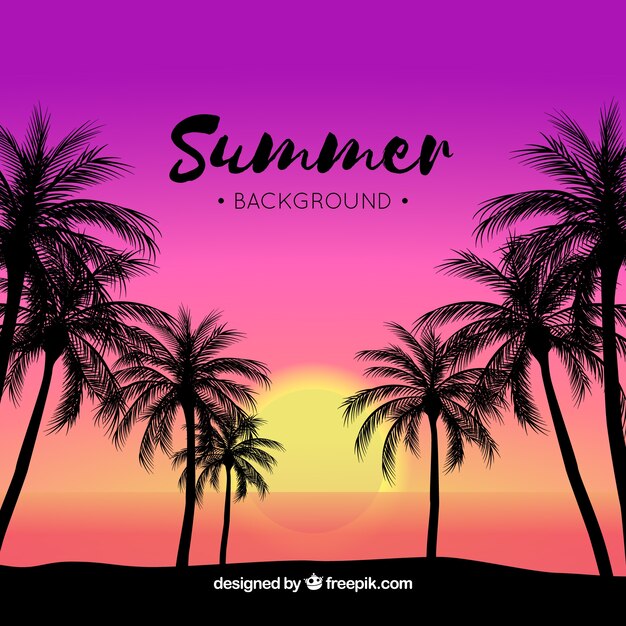 Fondo de verano tropical con puesta de sol