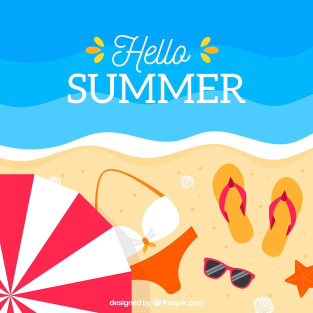 Fondo de verano con vista de playa y elementos 