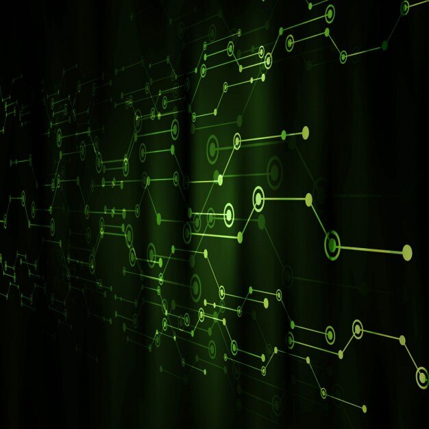 Fondo verde brillante tecnológico con perspectiva
