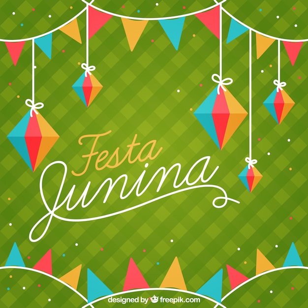 Vector gratuito fondo verde de decoración tradicional de festa junina