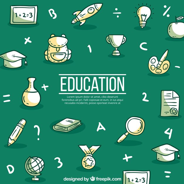 Fondo verde de educación con elementos