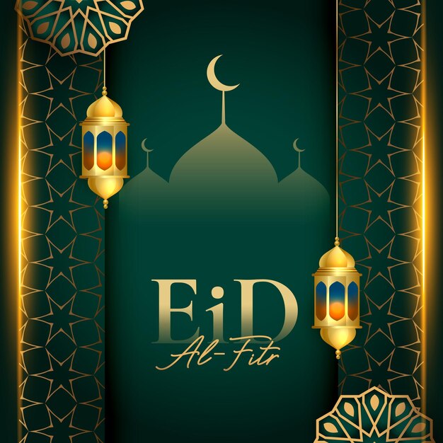 fondo verde festivo de Eid al fitr con lámpara colgante