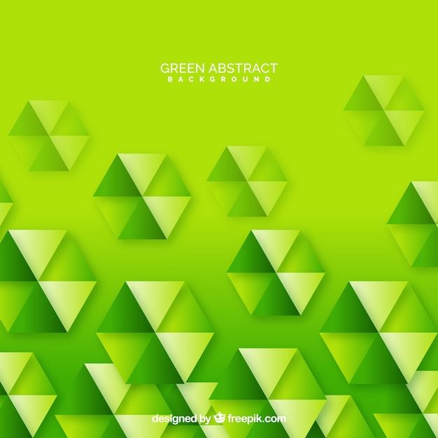 Fondo verde con hexágonos y triángulos 