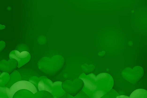 Fondo verde del modelo del bokeh de la burbuja del corazón