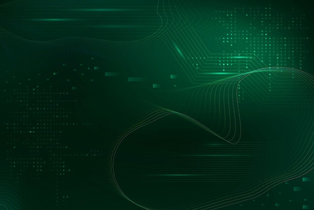 Vector gratuito fondo verde de ondas futuristas con tecnología de código informático