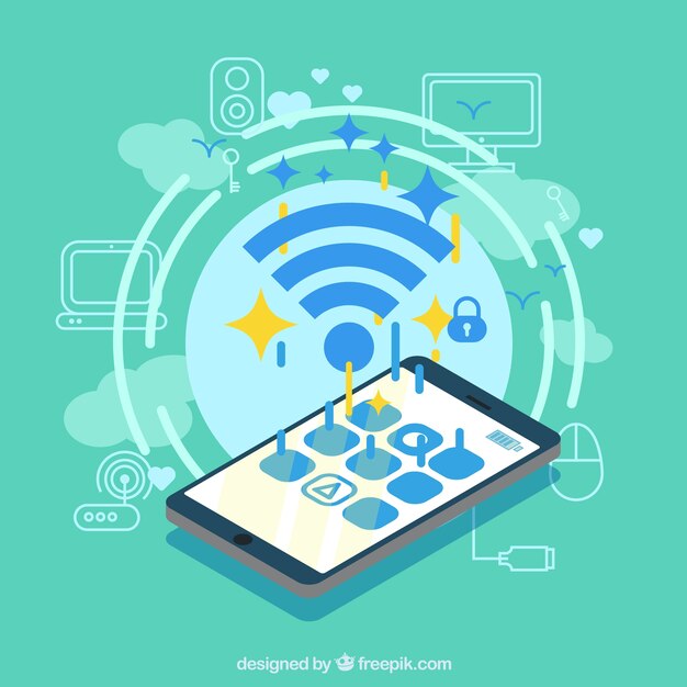 Fondo verde con señal wifi y teléfono móvil