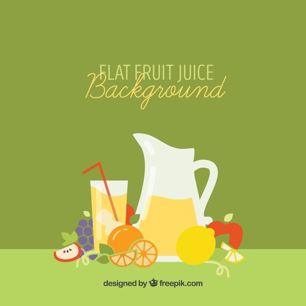 Fondo verde con zumo y frutas