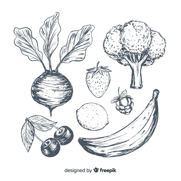 Fondo verduras y frutas dibujadas a mano