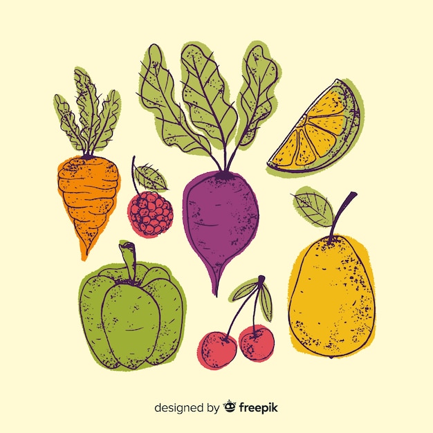 Vector gratuito fondo verduras y frutas dibujadas a mano