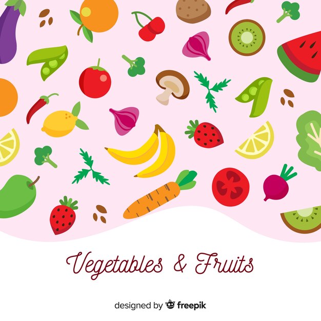 Fondo de verduras y frutas en diseño plano