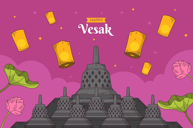 Vector gratuito fondo de vesak dibujado a mano