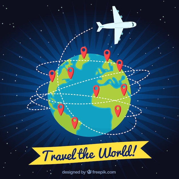 Vector gratuito fondo de viajar con avión y pins
