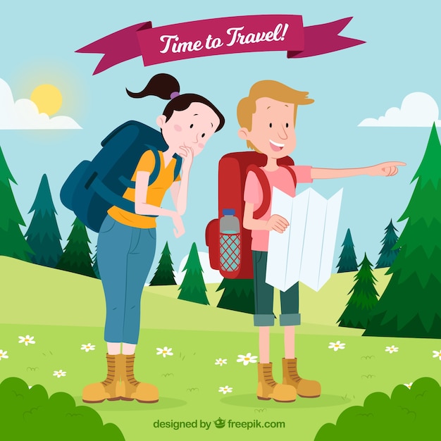 Vector gratuito fondo de viajar con pareja en la naturaleza