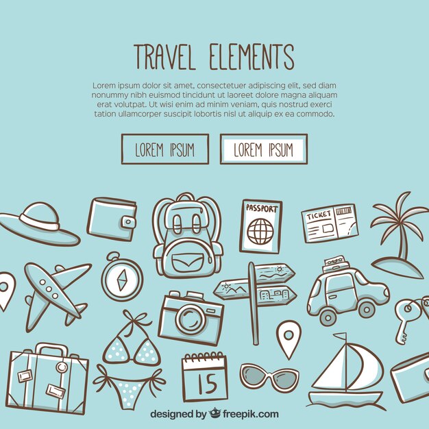 Fondo de viaje con elementos dibujados a mano
