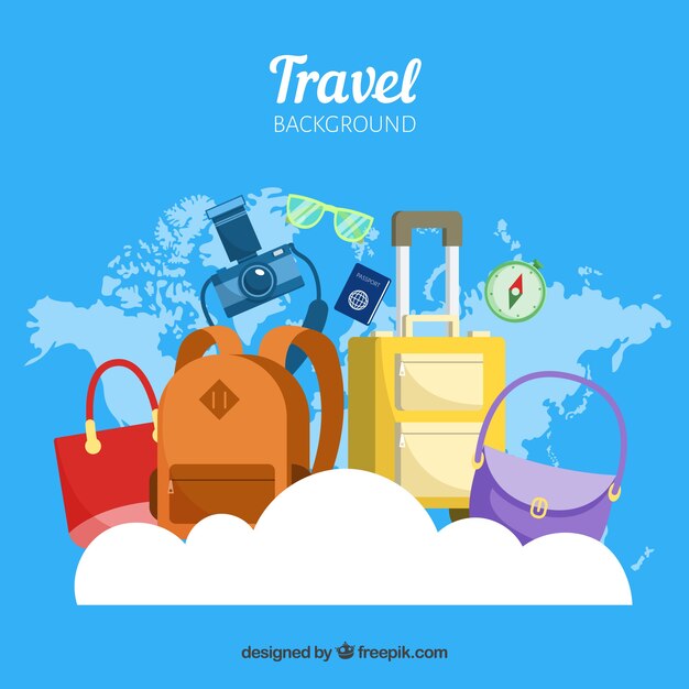 Fondo de viaje con equipaje y nube