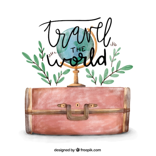 Fondo de viaje con lettering en estilo acuarela