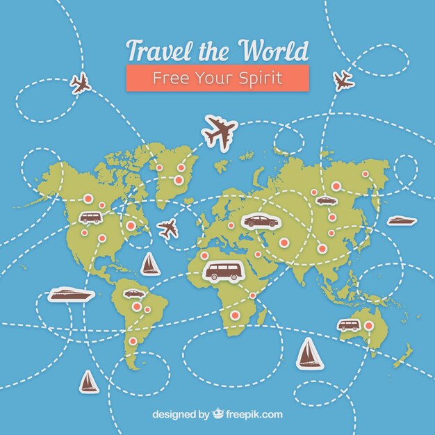 Fondo de viaje con mapa y puntos de referencia