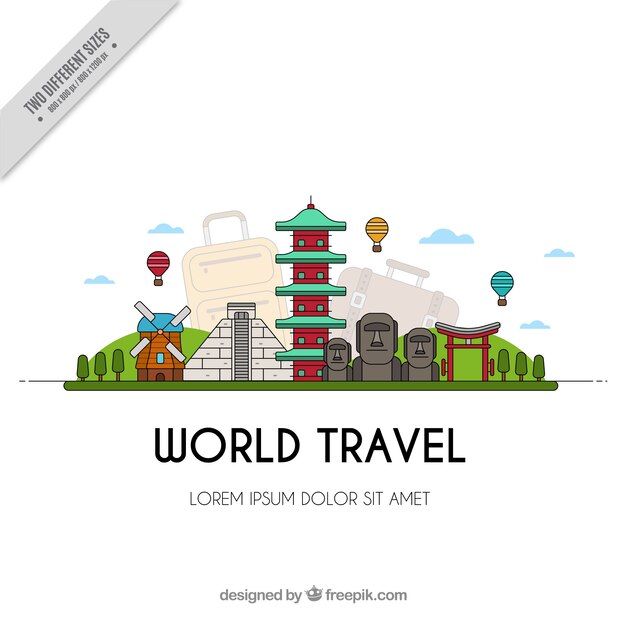 Fondo de viaje con monumentos del mundo