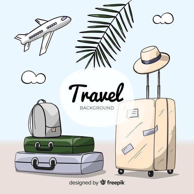 Fondo viajes equipaje dibujado a mano