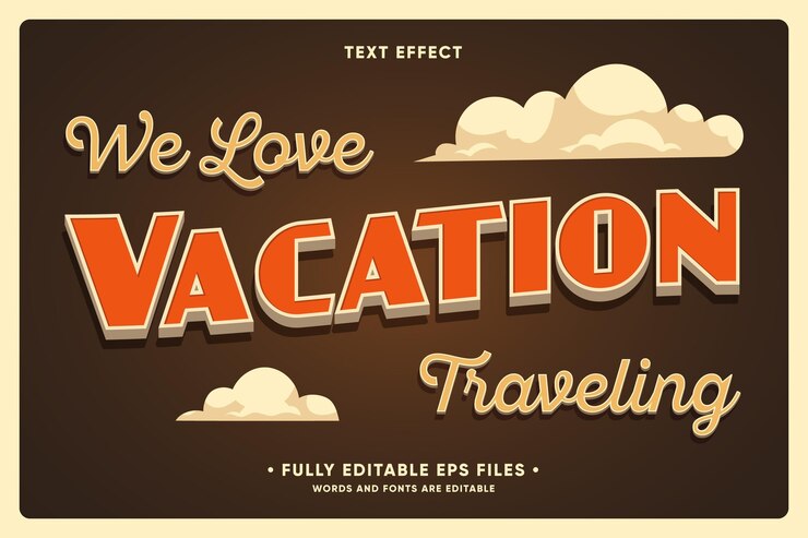 Vector gratuito fondo de viajes de vacaciones con efecto de texto