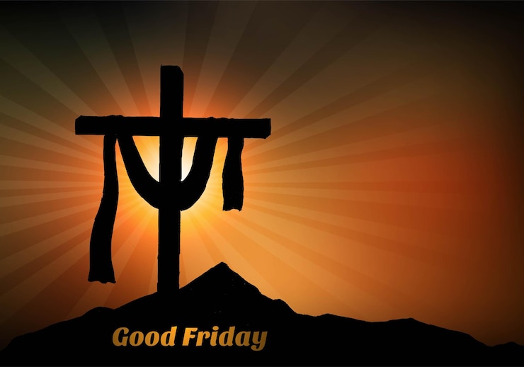 Vector gratuito fondo de viernes santo con rayos de sol y cruz en el cielo