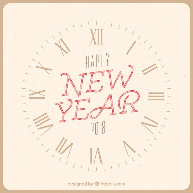 Vector gratuito fondo vintage de año nuevo con un reloj