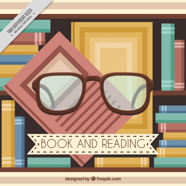 Vector gratuito fondo vintage de biblioteca con gafas en diseño plano