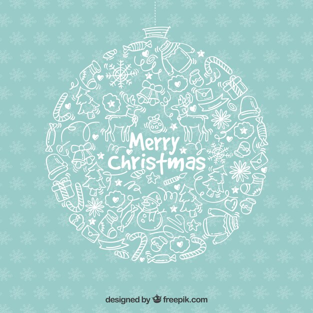 Fondo vintage de bola de navidad hecha de elementos dibujados a mano
