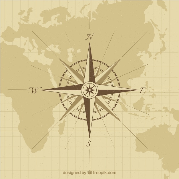 Vector gratuito fondo vintage de brújula de mapa