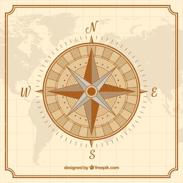 Fondo vintage de brújula de mapa
