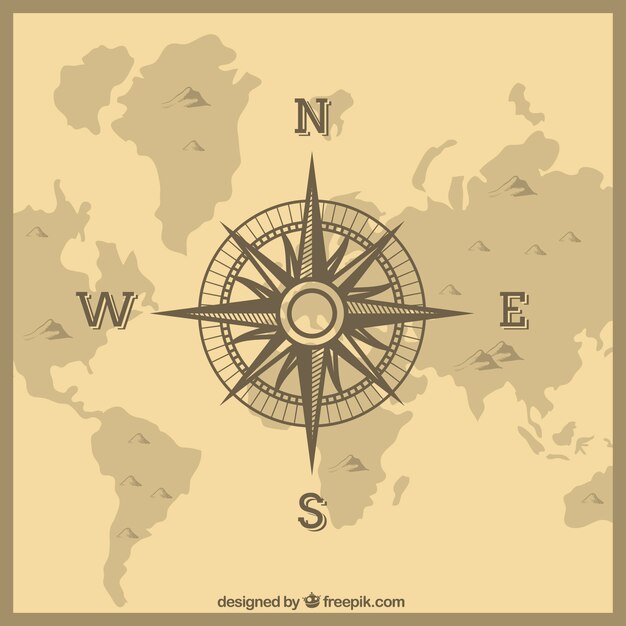 Fondo vintage de brújula de mapa