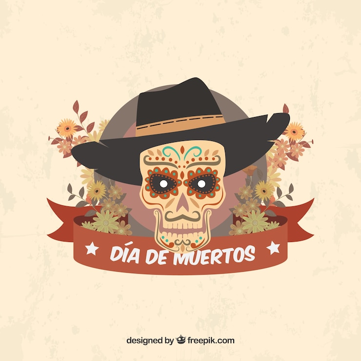 Vector gratuito fondo vintage de calavera mexicana con sombrero 